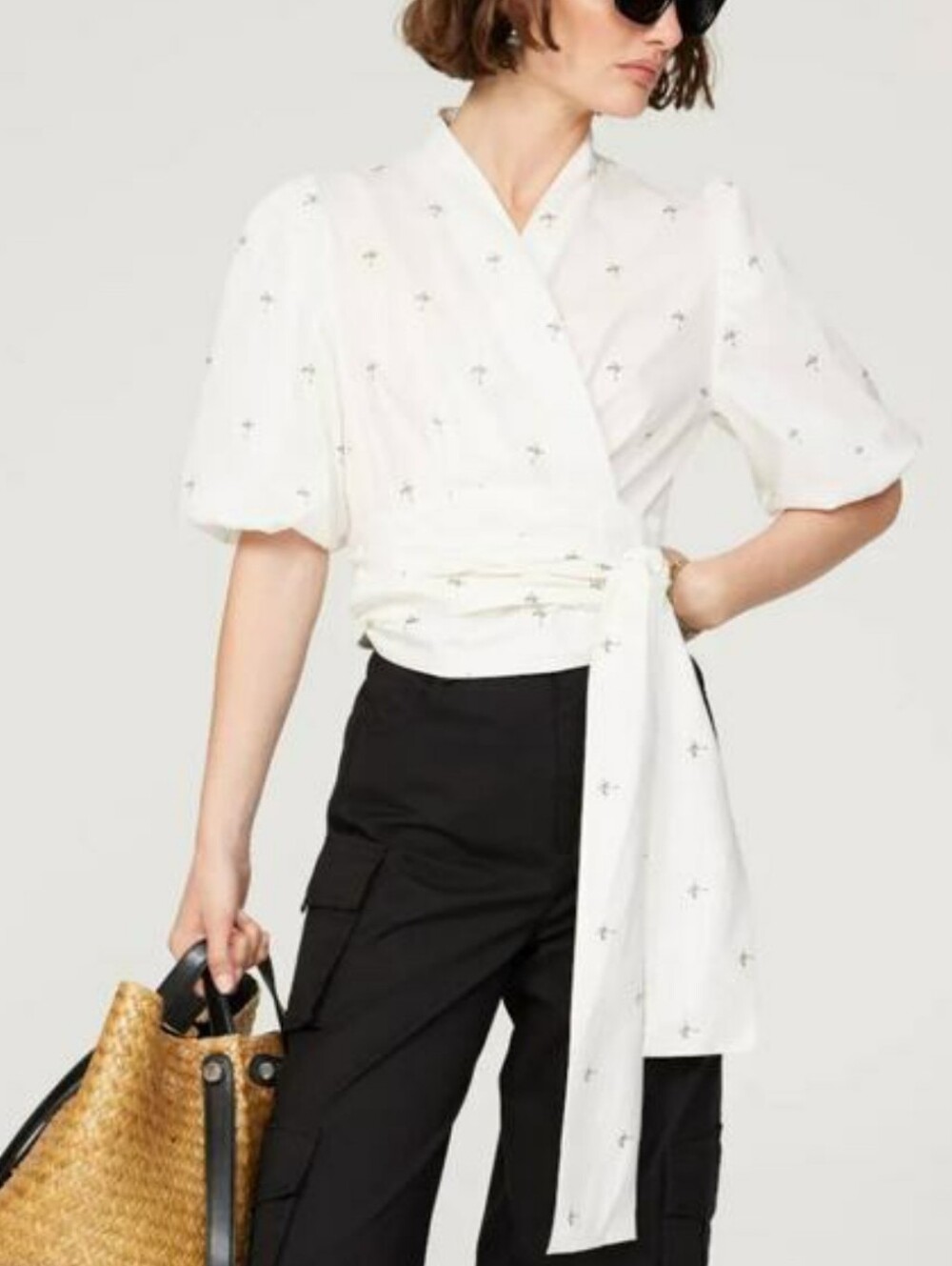 MUNTHE Goldie Cropped Wrap Blouse In White Size 34 (US 4)